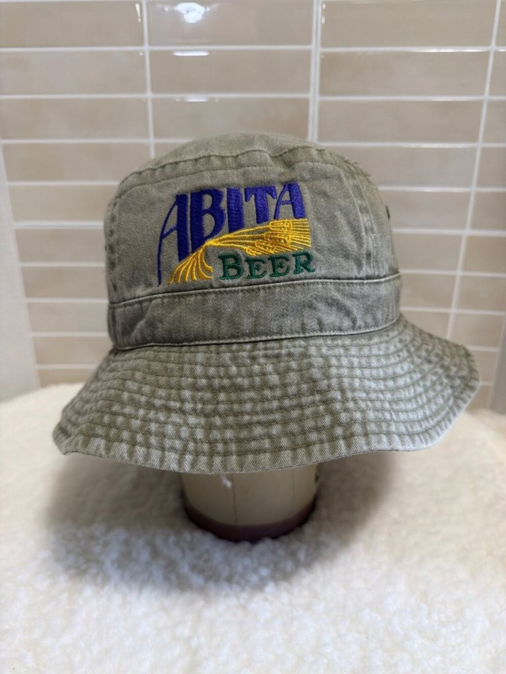 Abita Beer Bucket Hat Khaki Embroidered Logo Fahrenheit 100% Cotton S/M 58cm